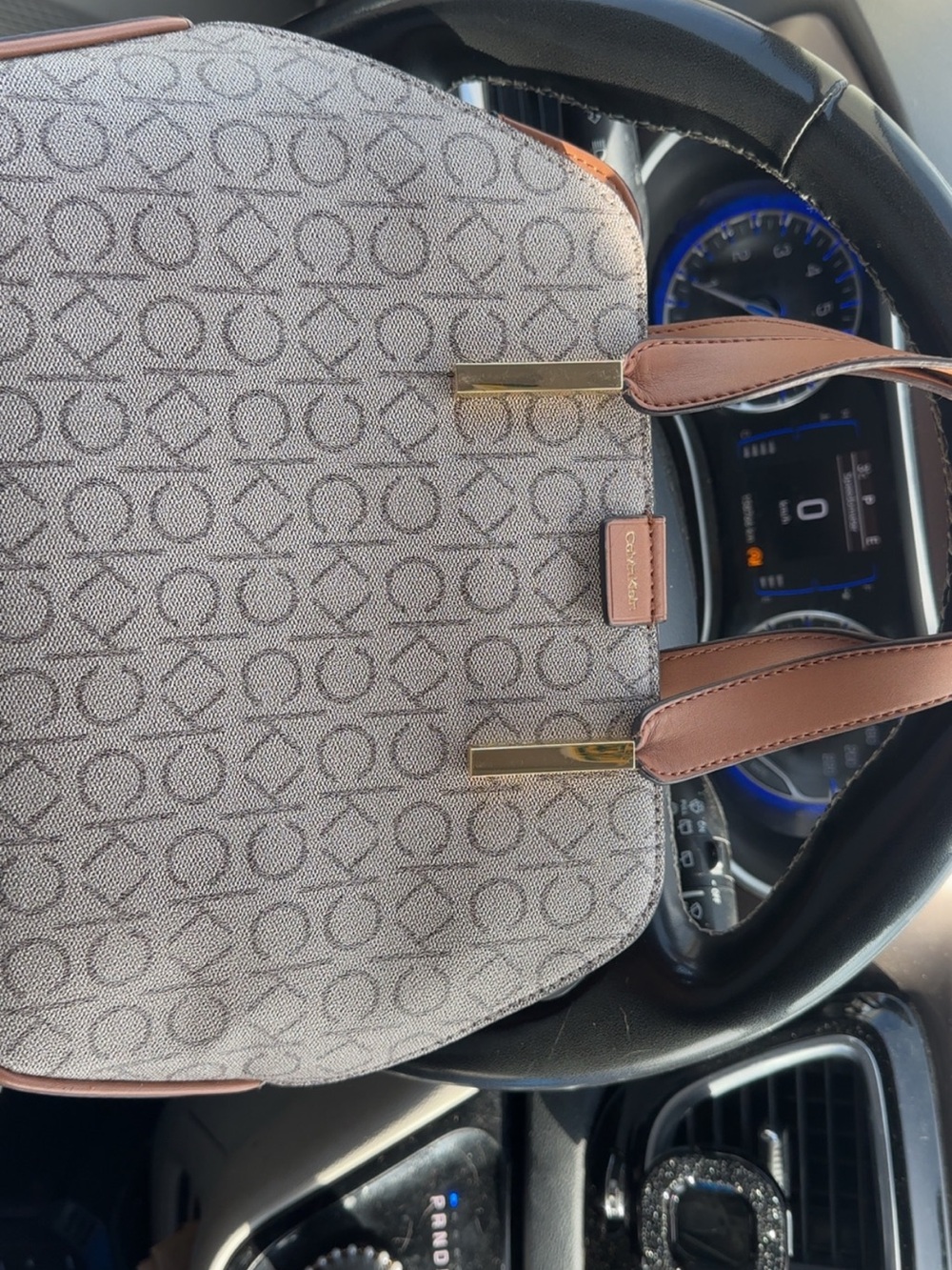 Calvin Klein Brown-Trim Gray Patterned Tote